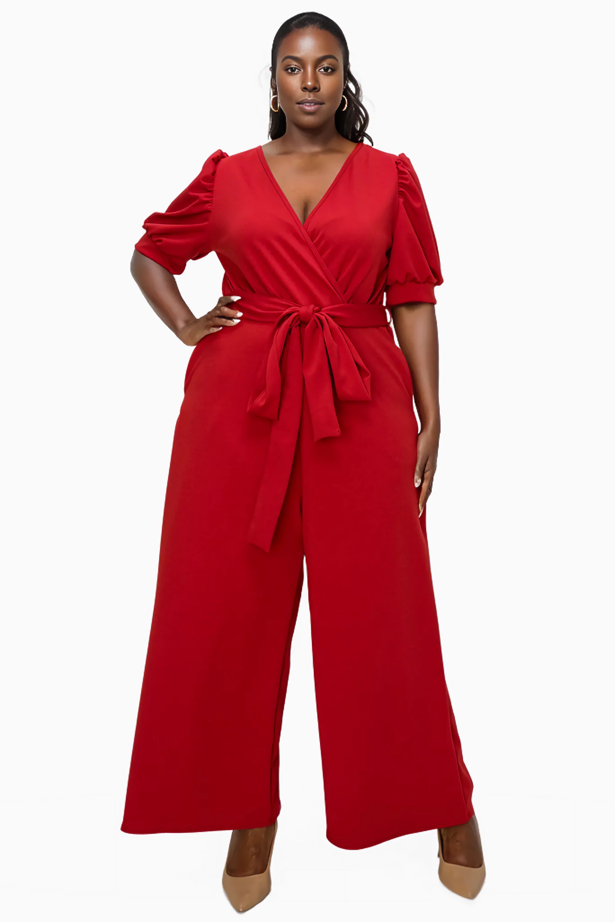 IRIS SURPLICE BELTED POCKET JUMPSUIT, Dark Rust / Rust, hi-res image number 0