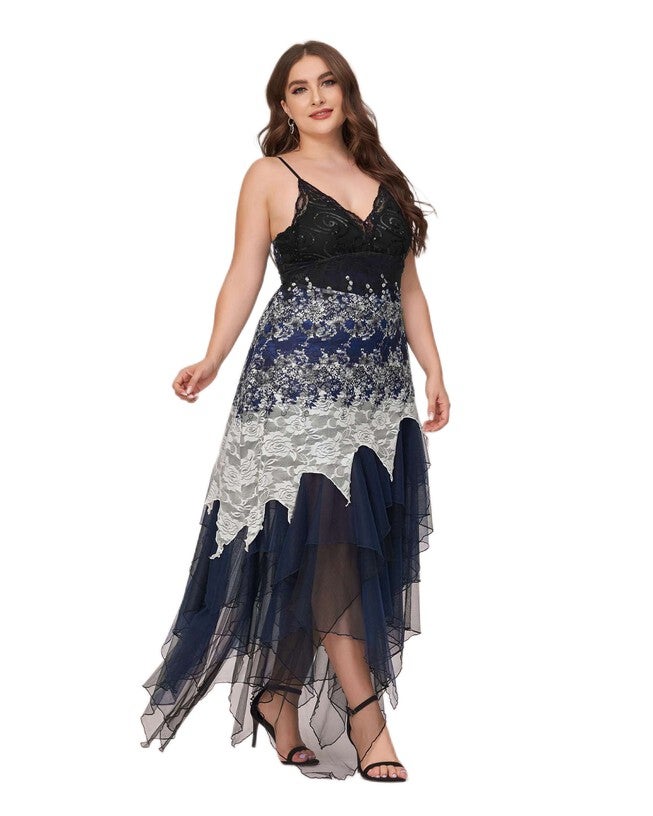 V Neck Asymmetrical Hems Cocktail Dresses, Navy Blue / Royal Blue, alternate image number null