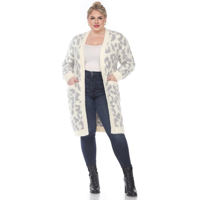 Leopard Print Open Front Sherpa Coat, , alternate image number 5