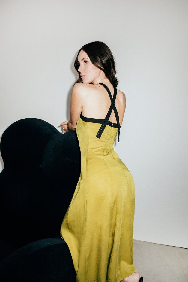 Contrast Halter Dress, CHARTREUSE / Chartreuse, alternate image number null