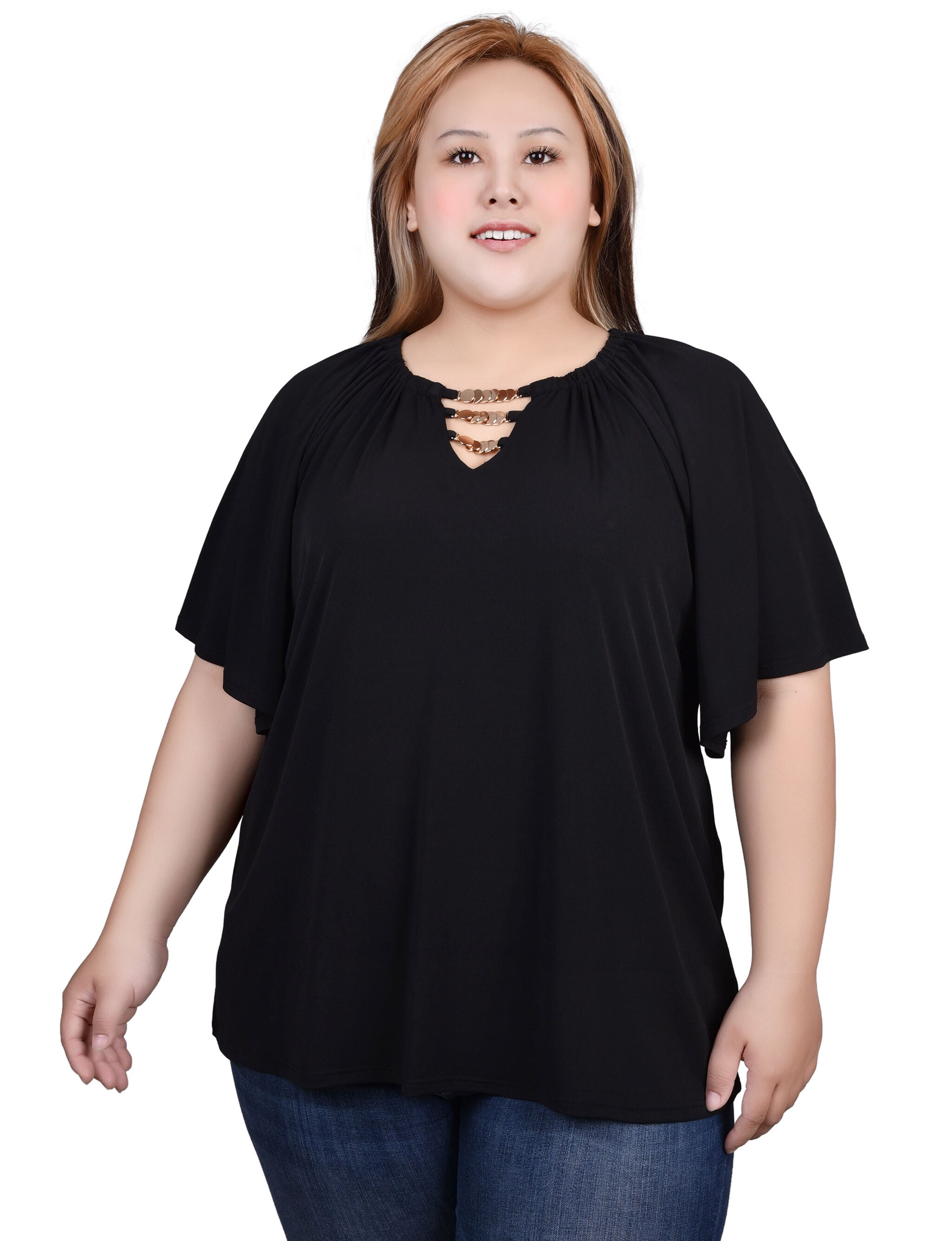Raglan Sleeve Top With Chain Details, Black / black, hi-res image number 0