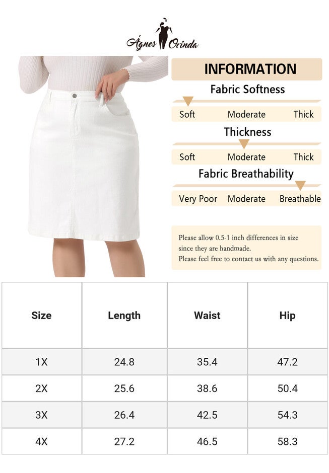 CLASSIC 4-POCKET DENIM PENCIL SKIRT WITH SLIT, White / White, alternate image number 4