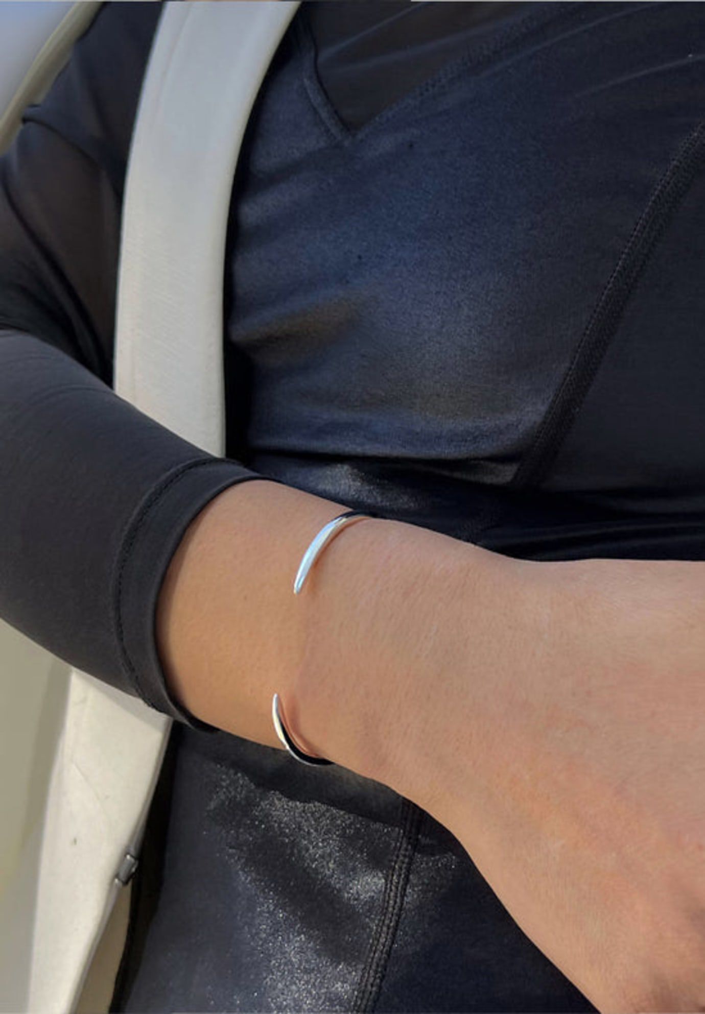 SUCCESS 2-Way Convertible Stacking Cuff Bracelet, Silver / Silver, alternate image number 3