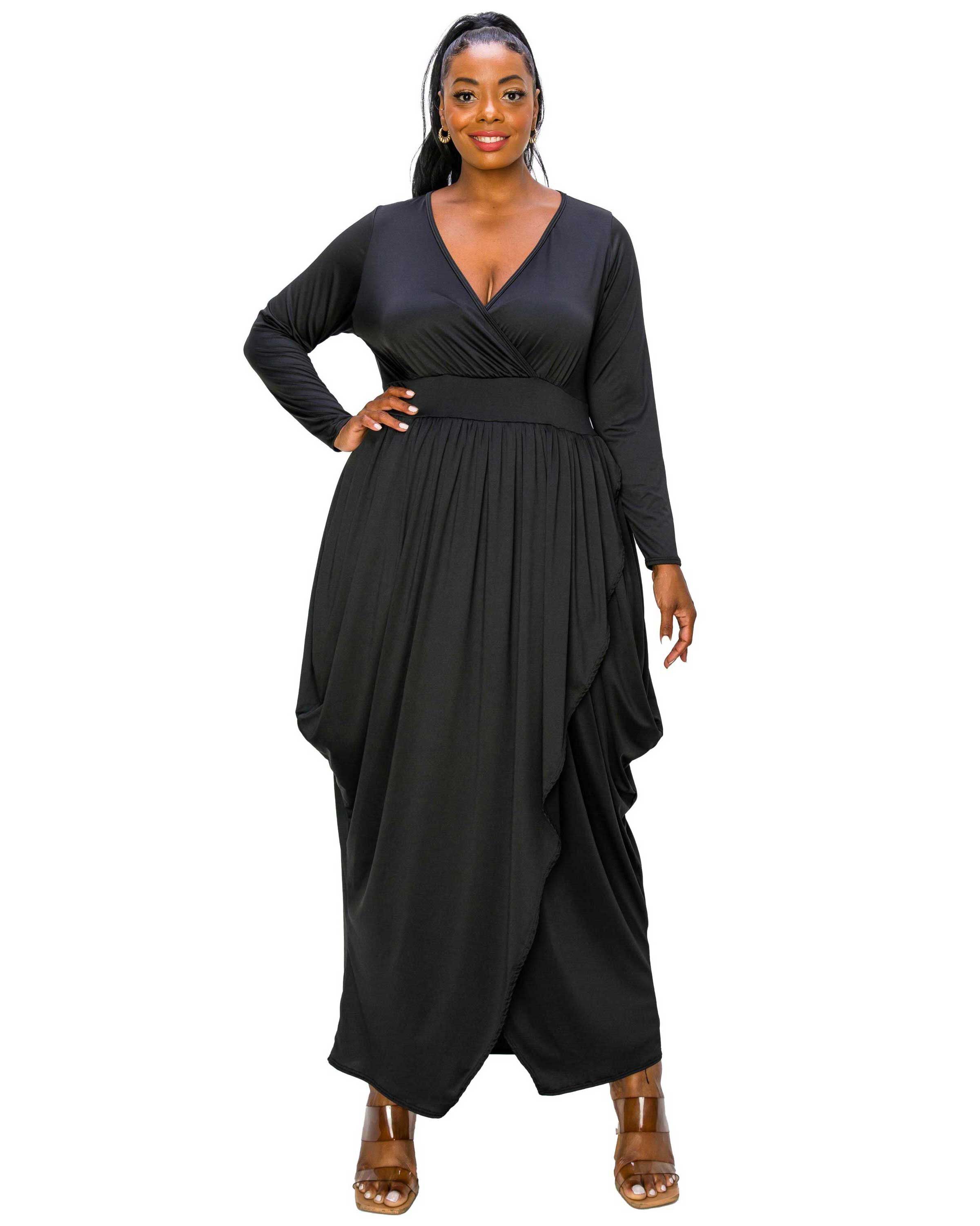 GIULIANA TULIP HEM MAXI DRESS, Black / Black, hi-res image number 0