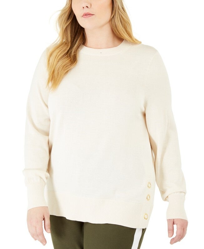 Michael Kors Women's Plus Side-Snap Sweater White 0X, White / White, hi-res image number null
