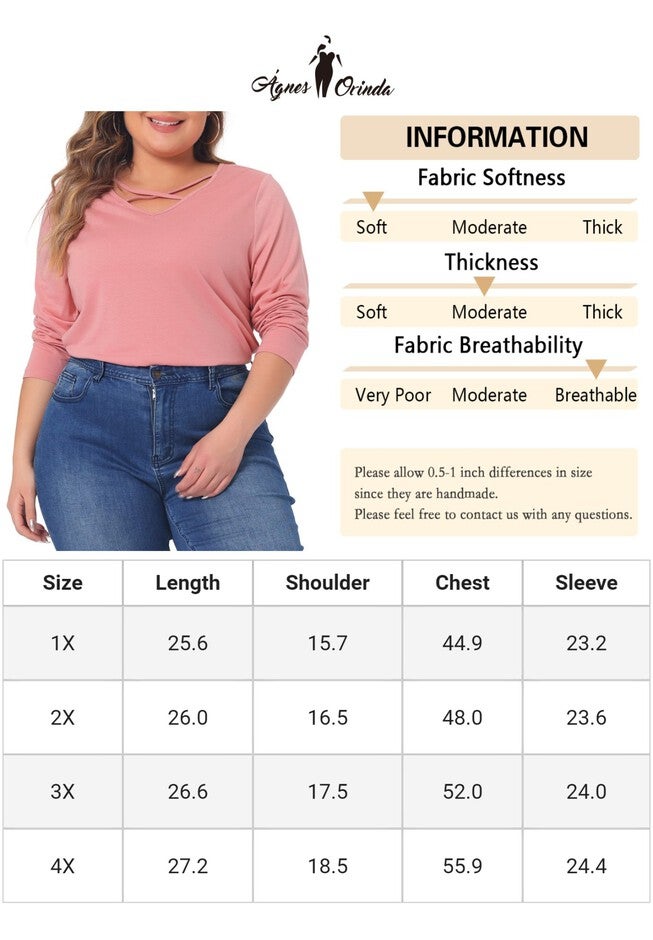 CROSS V NECK LONG SLEEVES T-SHIRT TOP, Pink / Pink, alternate image number 4