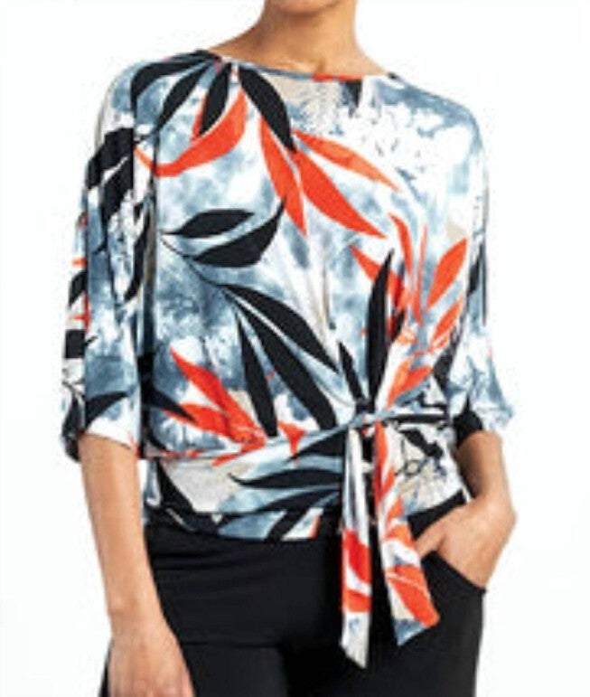 LEAF SCATTER SIDE TIE TOP IN MULTI, Multi / White, hi-res image number 0
