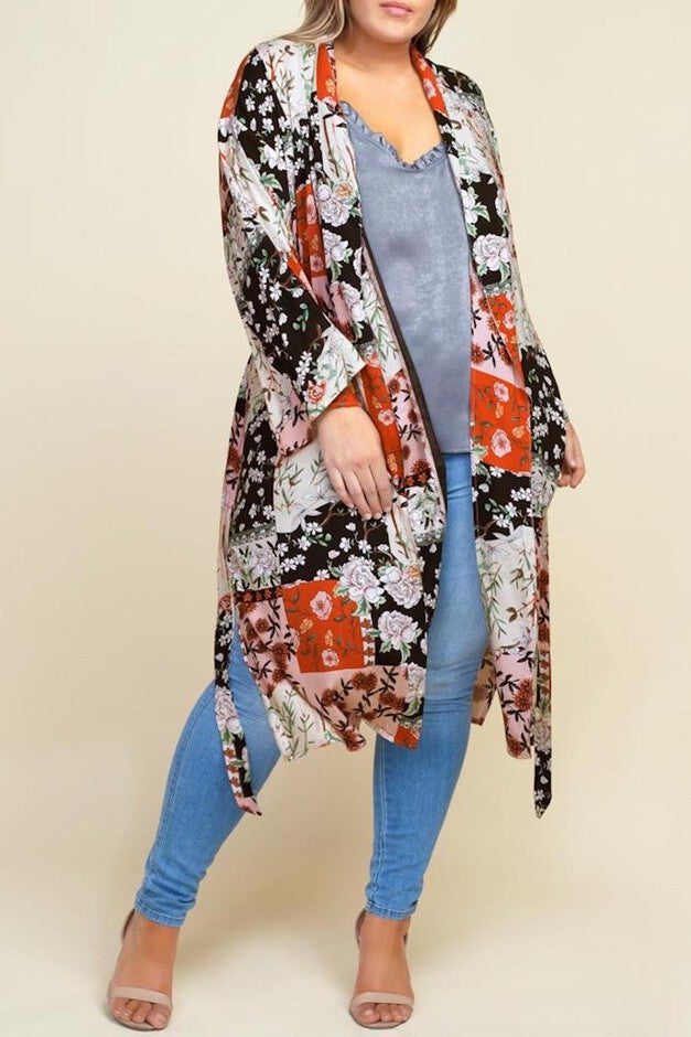 Kyoto Floral Patchwork Robe, Patchwork / Black, hi-res image number 0