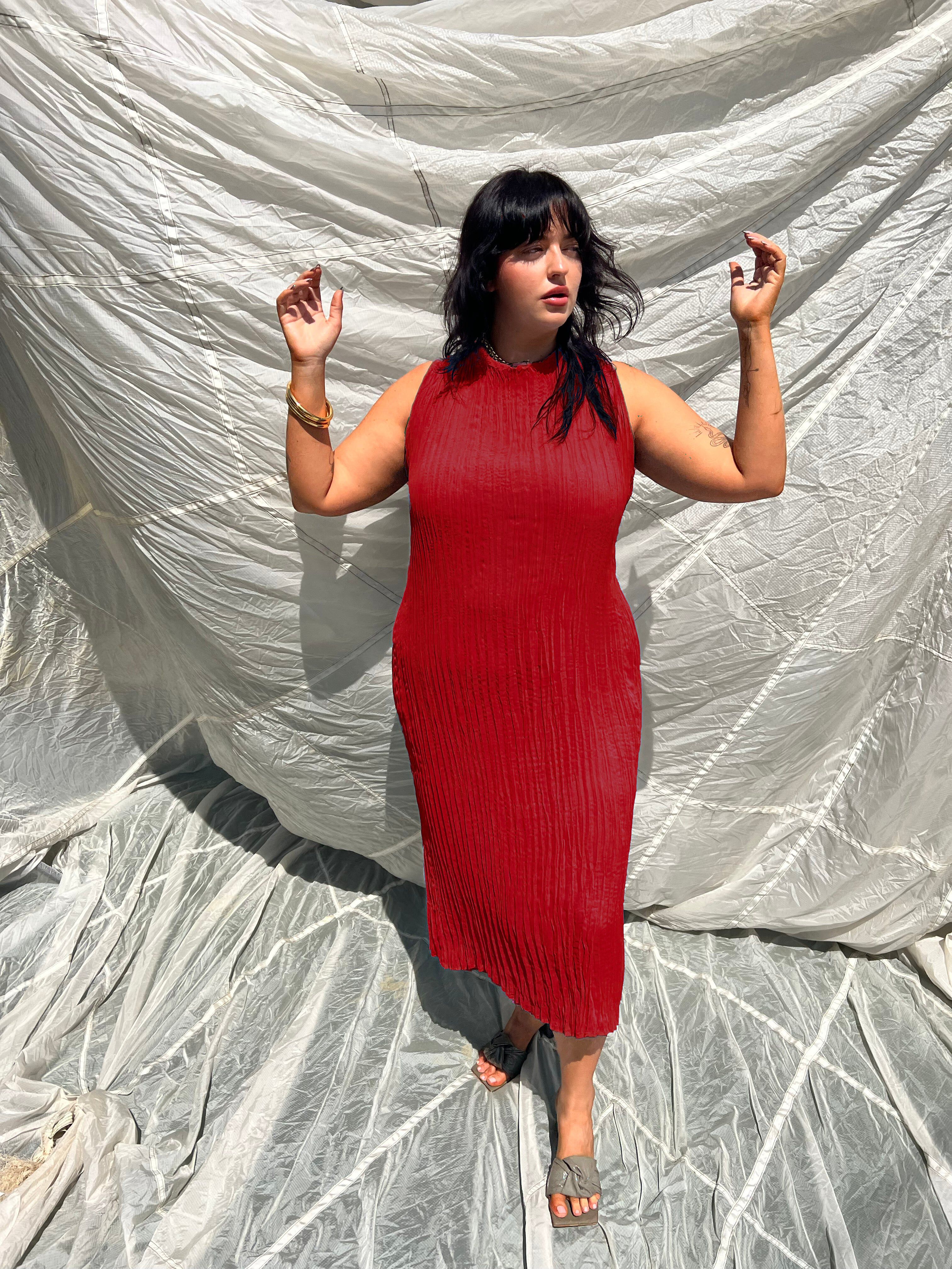 Jaya Pleated Dress, Cranberry / Red, alternate image number 3