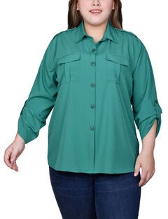 3/4 Sleeve Roll Tab Blouse