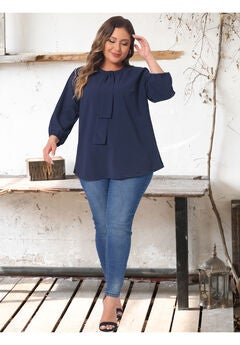 3/4 Sleeve Work Office Tie Front Ruffle Chiffon Blouse Top