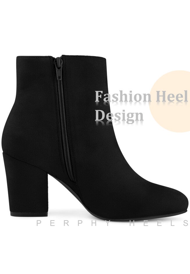 Round Toe Chunky High Heels Ankle Boots for Women, Black / Black, alternate image number 3