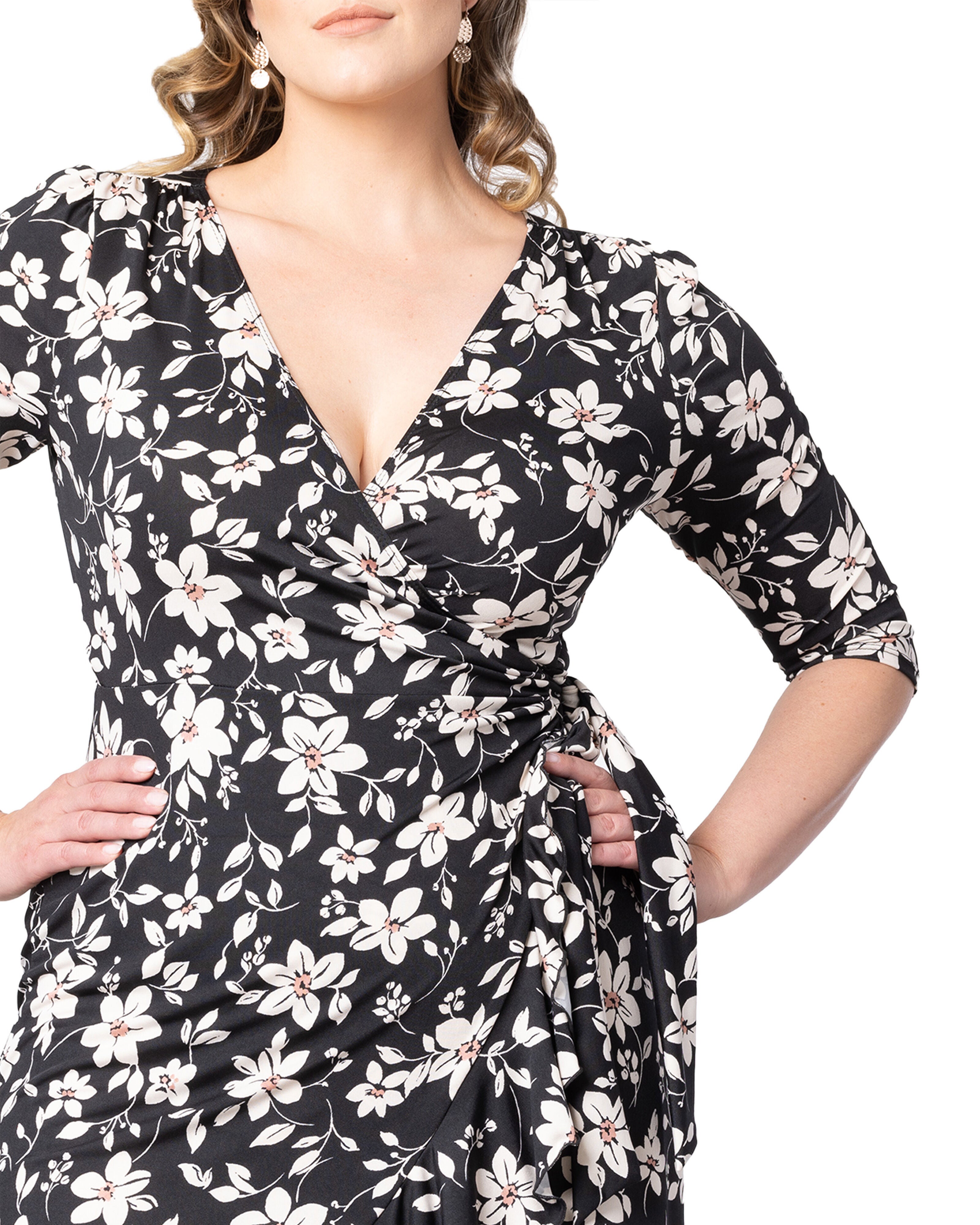 Flirty Flounce Wrap Dress, MIDNIGHT PETALS / Black, alternate image number 3
