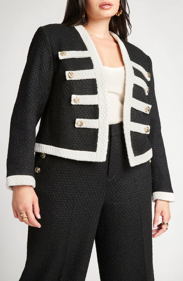 Tweed Detail Blazer, TOTALLY BLACK SOFT / Black, hi-res image number 0
