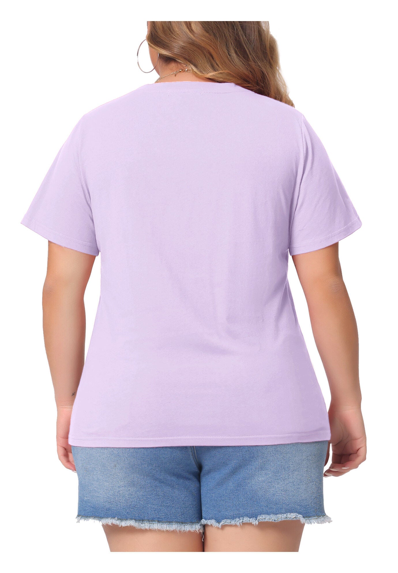 Short Sleeve V Neck Basic T-Shirt Top, Purple / Purple, alternate image number 2