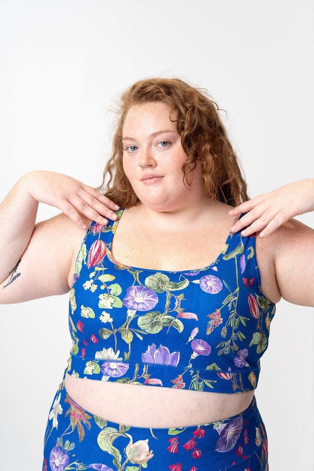 adventure cropped tank top, custom alder floral print / Azure Blue, alternate image number 3