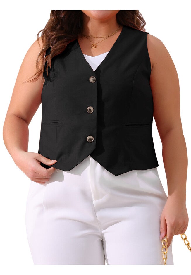 Linen Waistcoat Sleeveless Lined Vest Jacket, Black / Black, alternate image number 2
