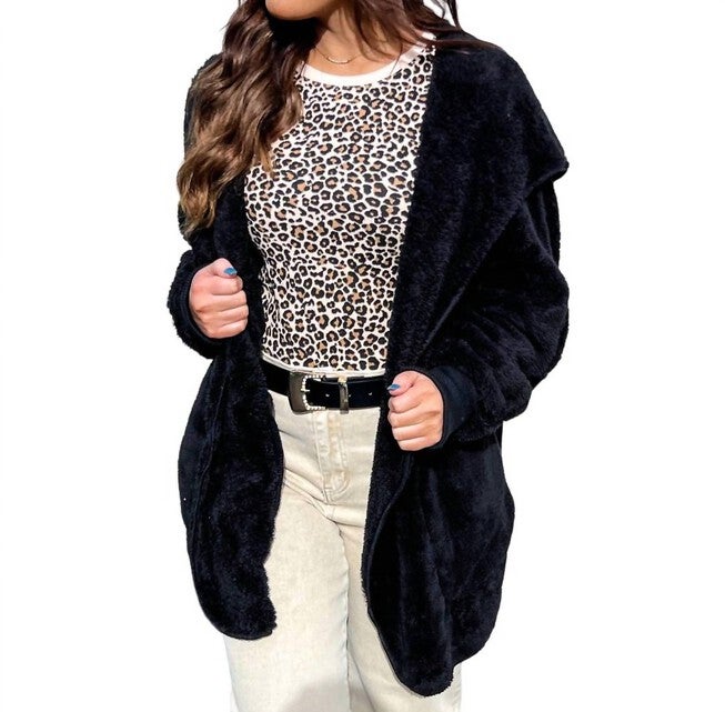 FAUX FUR JACKET, Black / Black, hi-res image number null