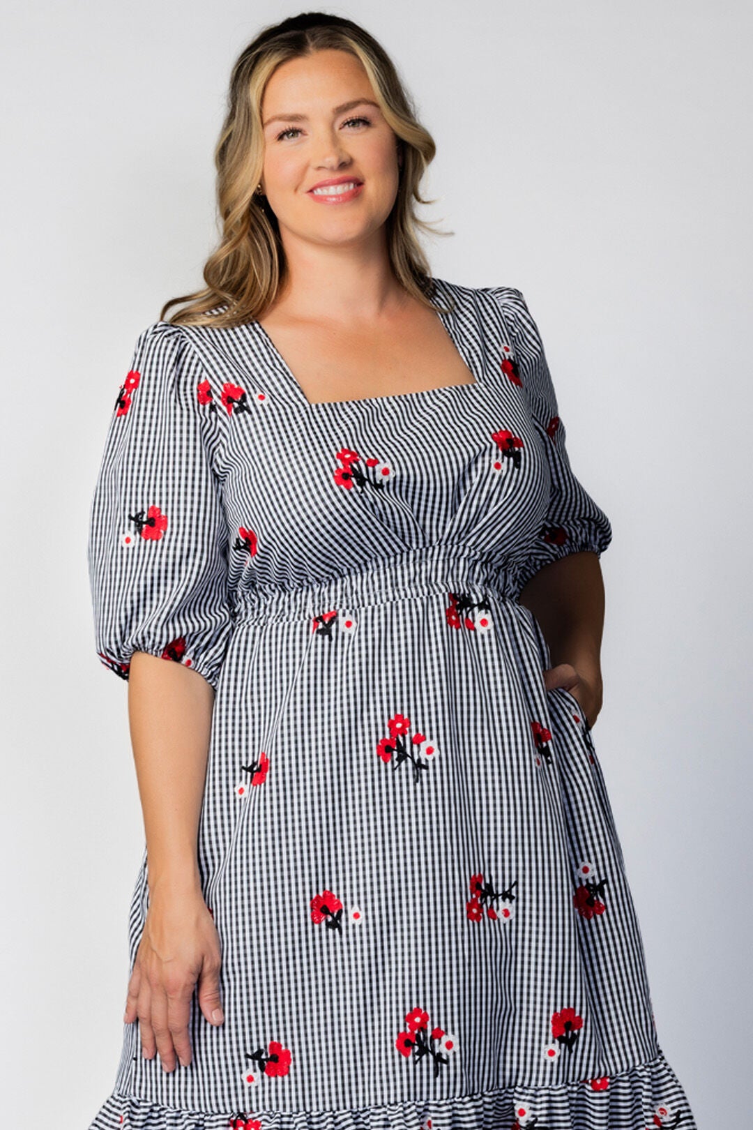 Bailey Square Neck Maxi Dress, Gingham  Florals / White, alternate image number 2