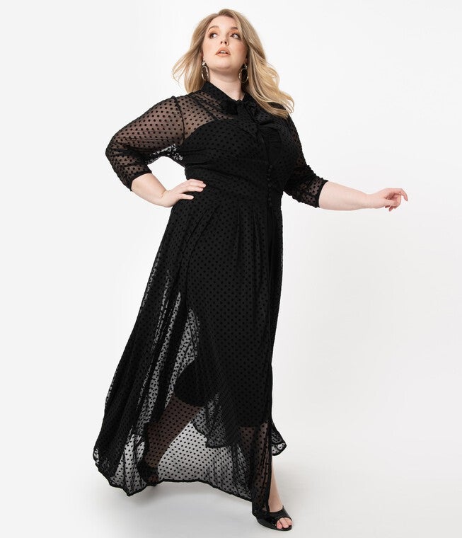 Unique Vintage Plus Size Black Swiss Dot Starlet Duster, Black Swiss Dot / Black, alternate image number null