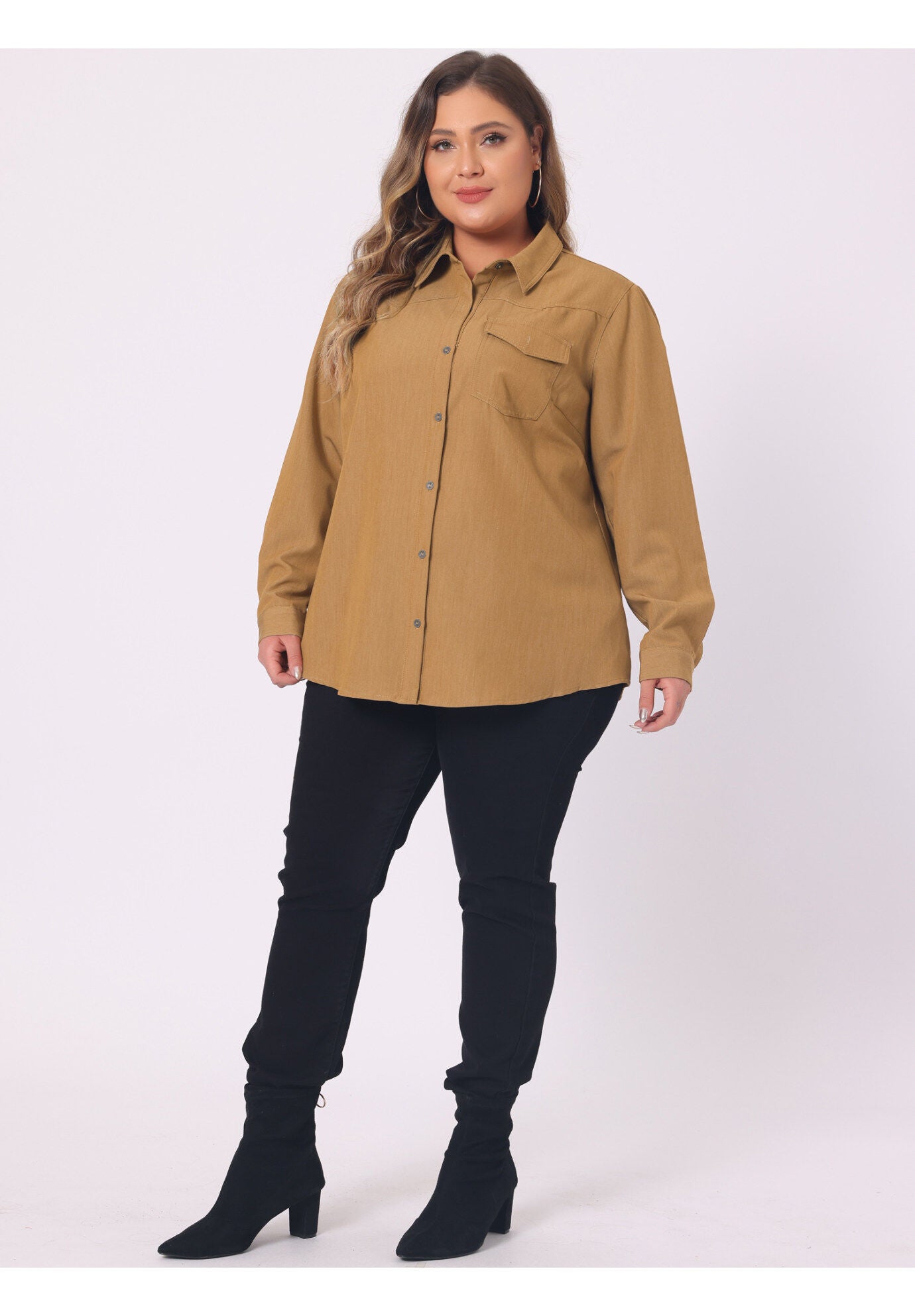 LONG SLEEVE CHEST POCKET DENIM CHAMBRAY SHIRT, Light Brown / Bronze, hi-res image number 0