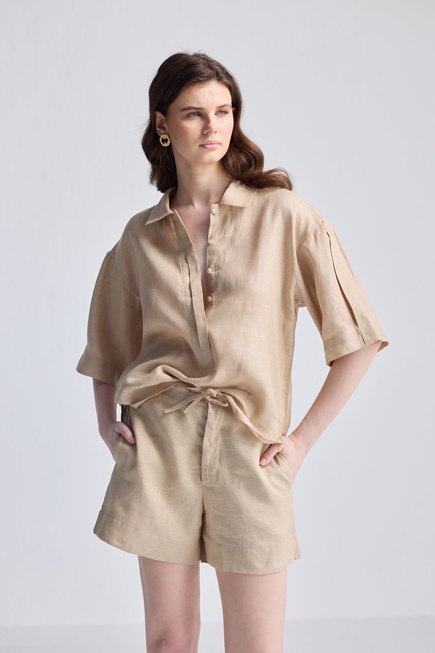 Drawstring Shorts in Neutral Beige, Neutral Beige / Beige, hi-res image number 0
