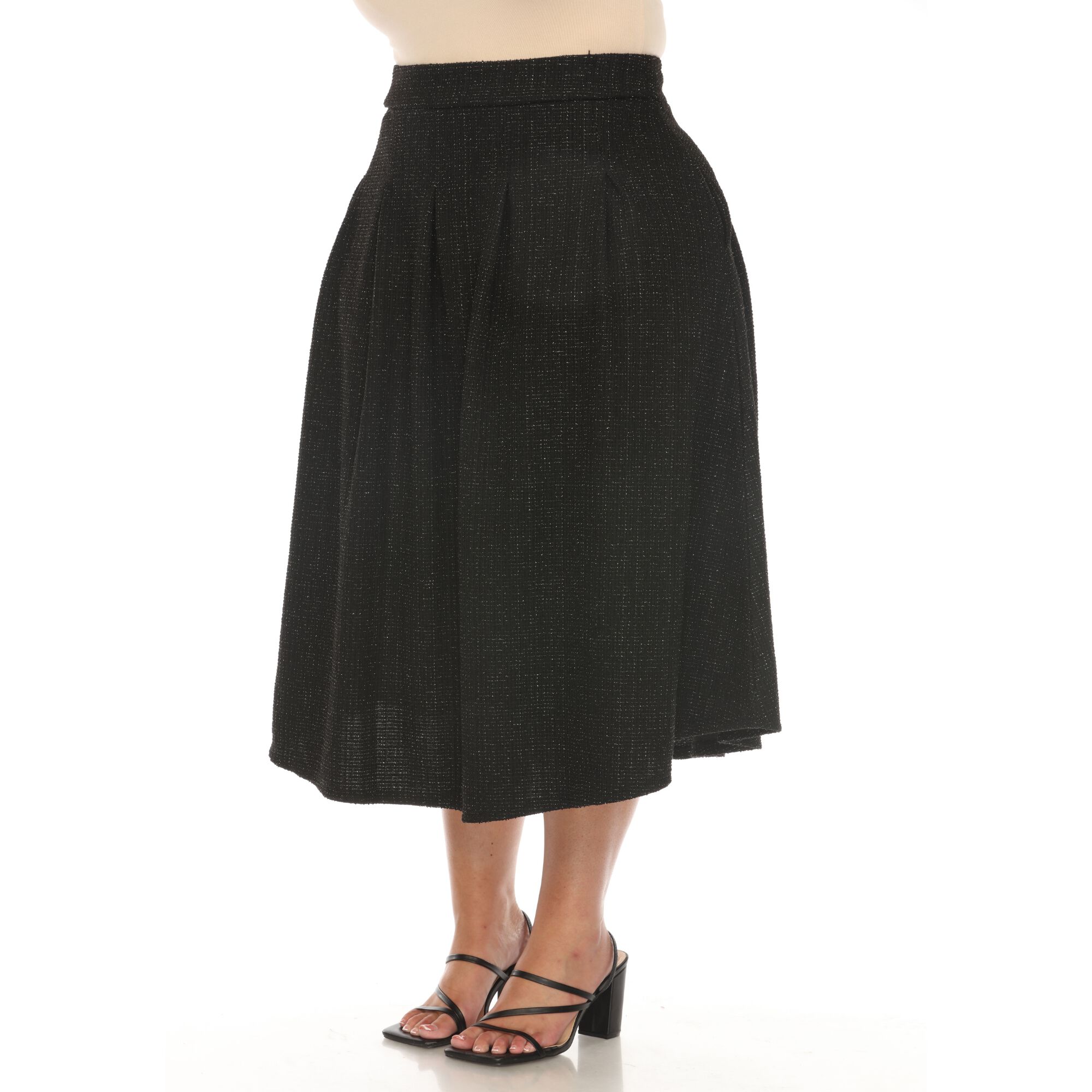 Flared Tweed Skirt, Black / Black, alternate image number 1