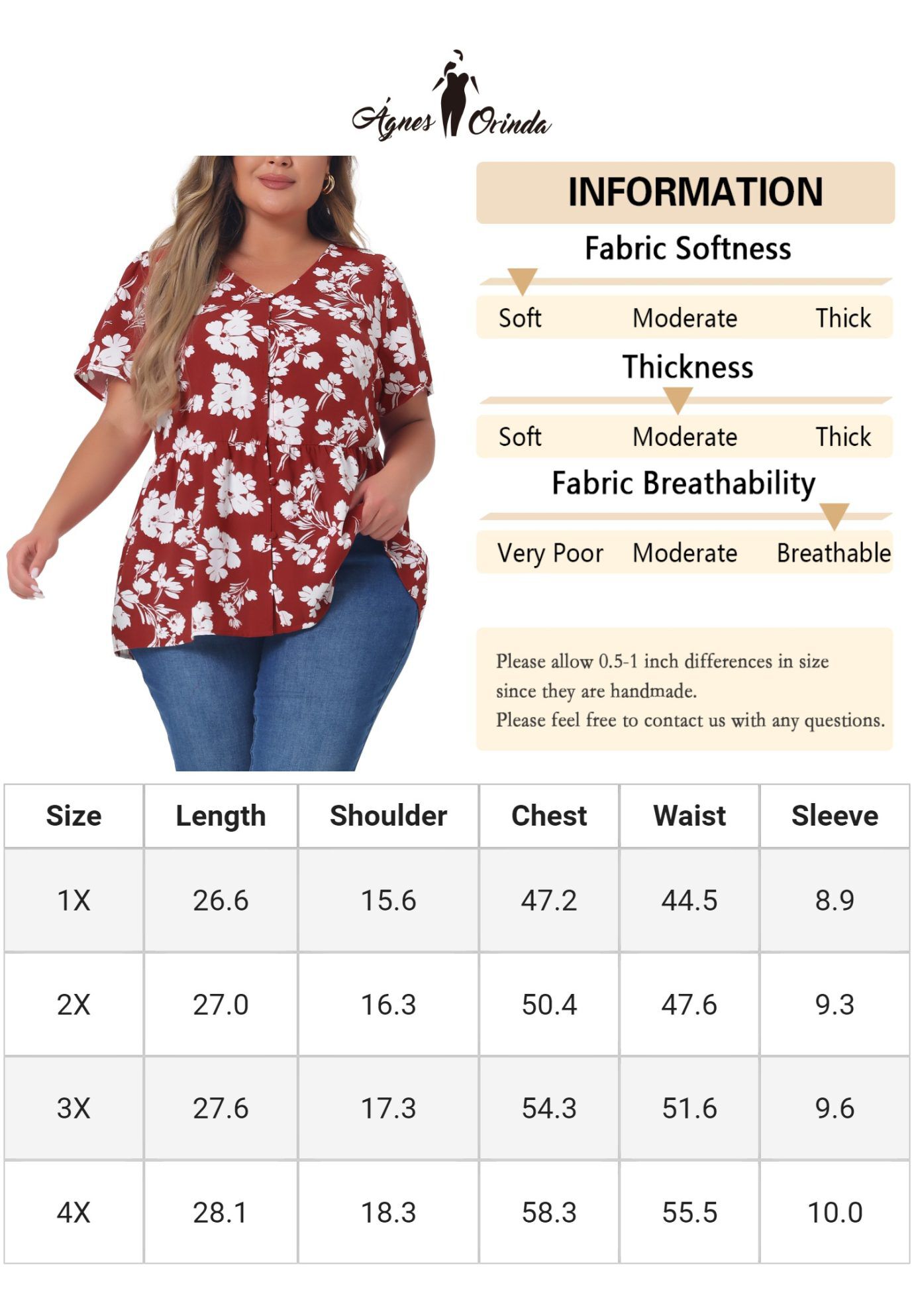 Chiffon Shirt V Neck Ruffle Short Sleeve Floral Peplum Top, Red / Red, alternate image number 4