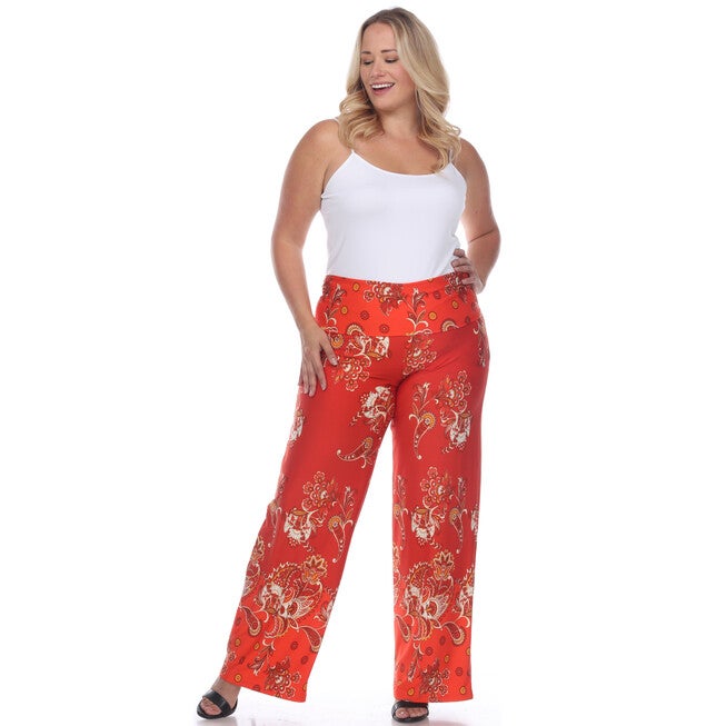 Floral Paisley Printed Palazzo Pants, Red / Red, alternate image number 3