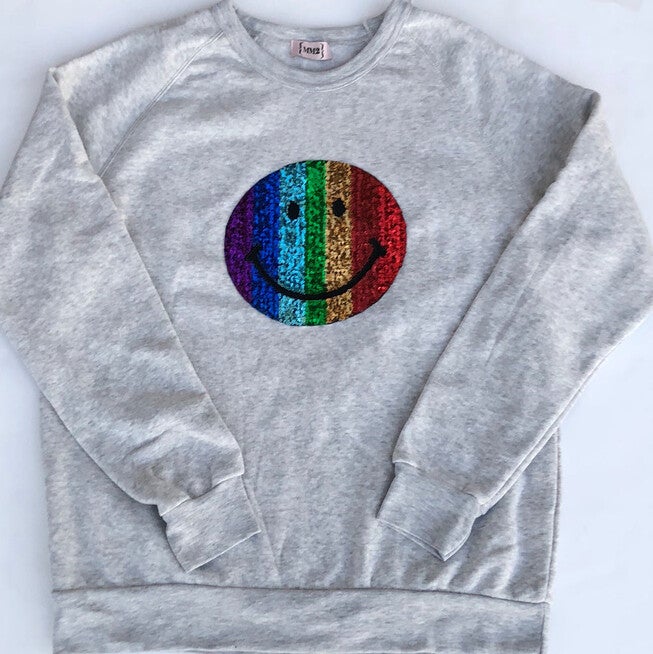 Smiley Face Sequins Organic Unisex Sweatshirt, Heather grey / Light Grey, alternate image number null