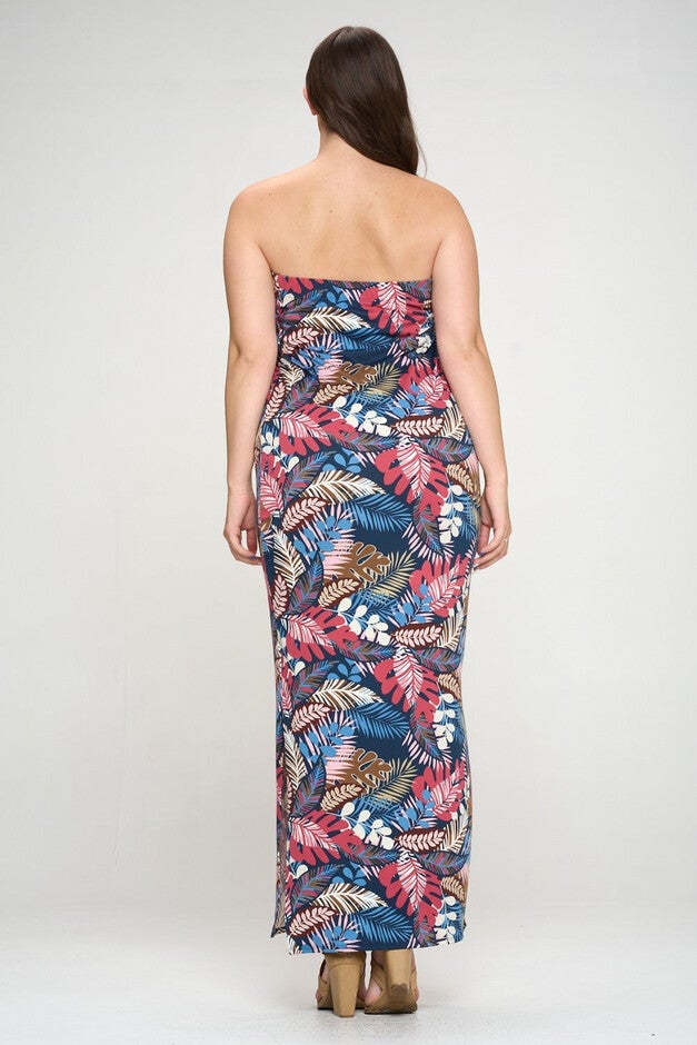 TROPICAL SLEEVELESS SLIT DRESS, NavyMauve / Navy, alternate image number null