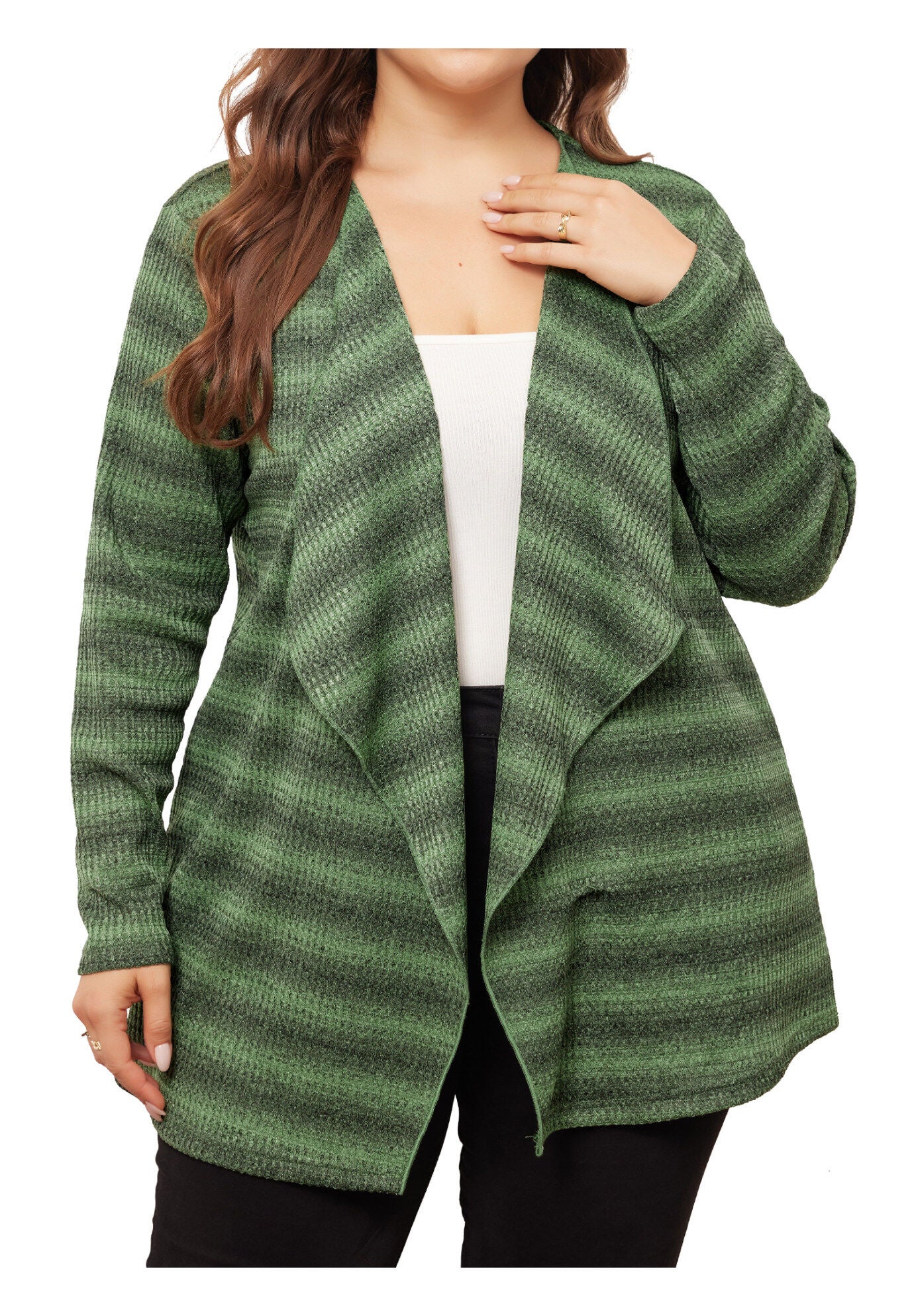 Lightweight Loose Open Front Tie Dye Cardigan, Green Black / Kelly Green, alternate image number 2
