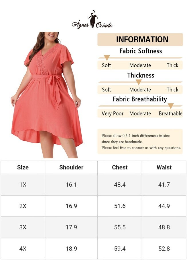 Summer V Neck Short Sleeve High Low A Line Midi Dress, Orange Pink / Coral, alternate image number null