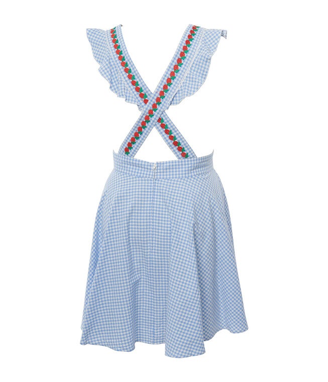 Unique Vintage Blue & White Gingham Ruffle Pinafore, Blue Gingham / Light Blue, alternate image number null