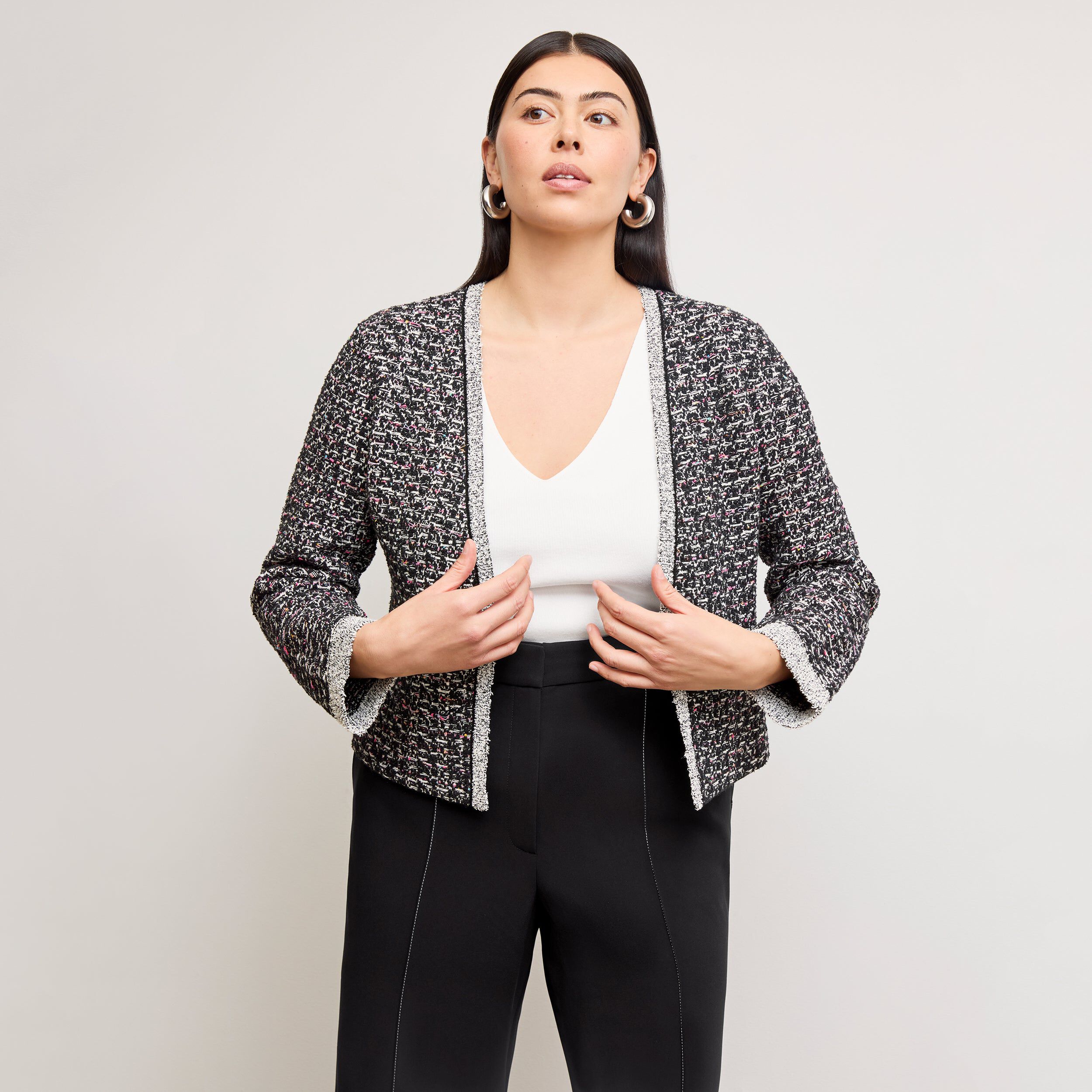 Meena Daily Jardigan - Boucle Tweed Jardigan, BlackWhite / Black, hi-res image number 0