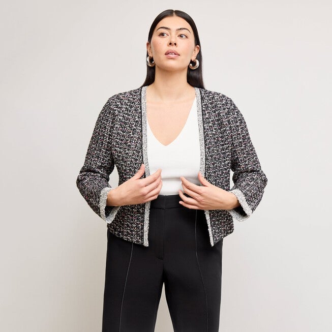 Meena Daily Jardigan - Boucle Tweed Jardigan, BlackWhite / Black, hi-res image number 0