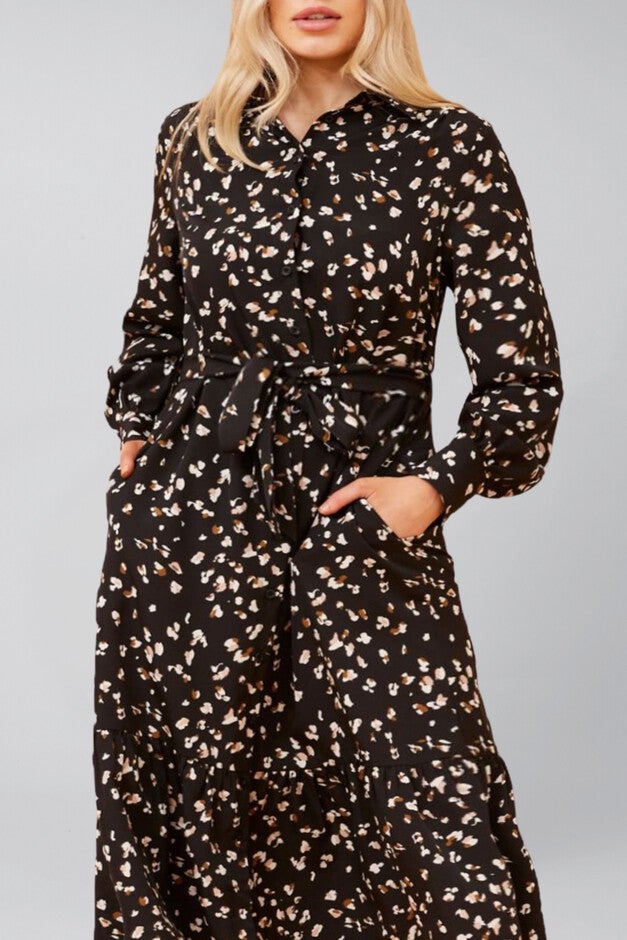Renee Maxi Shirt Dress Printed Black, Black / Black, alternate image number 1
