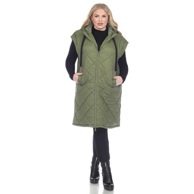 Women's Diamond Quilted Hooded Puffer Vest, Olive / Olive Green, alternate image number 4