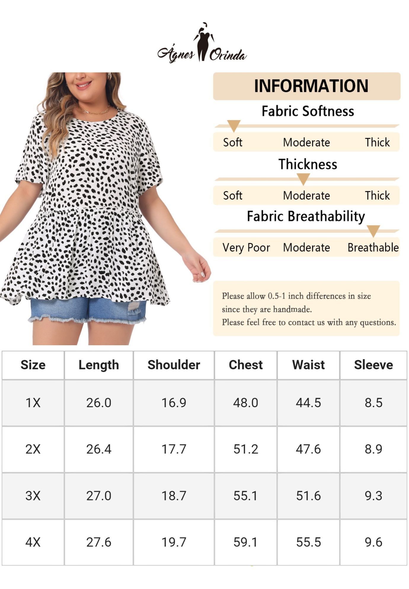 Polka Dots Crew Neck Short Sleeve Peplum Top, White / White, alternate image number 4