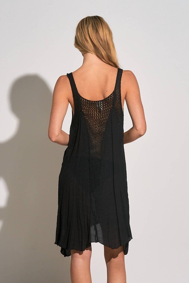 SLEEVELESS CROCHET DRESS IN BLACK, , alternate image number null