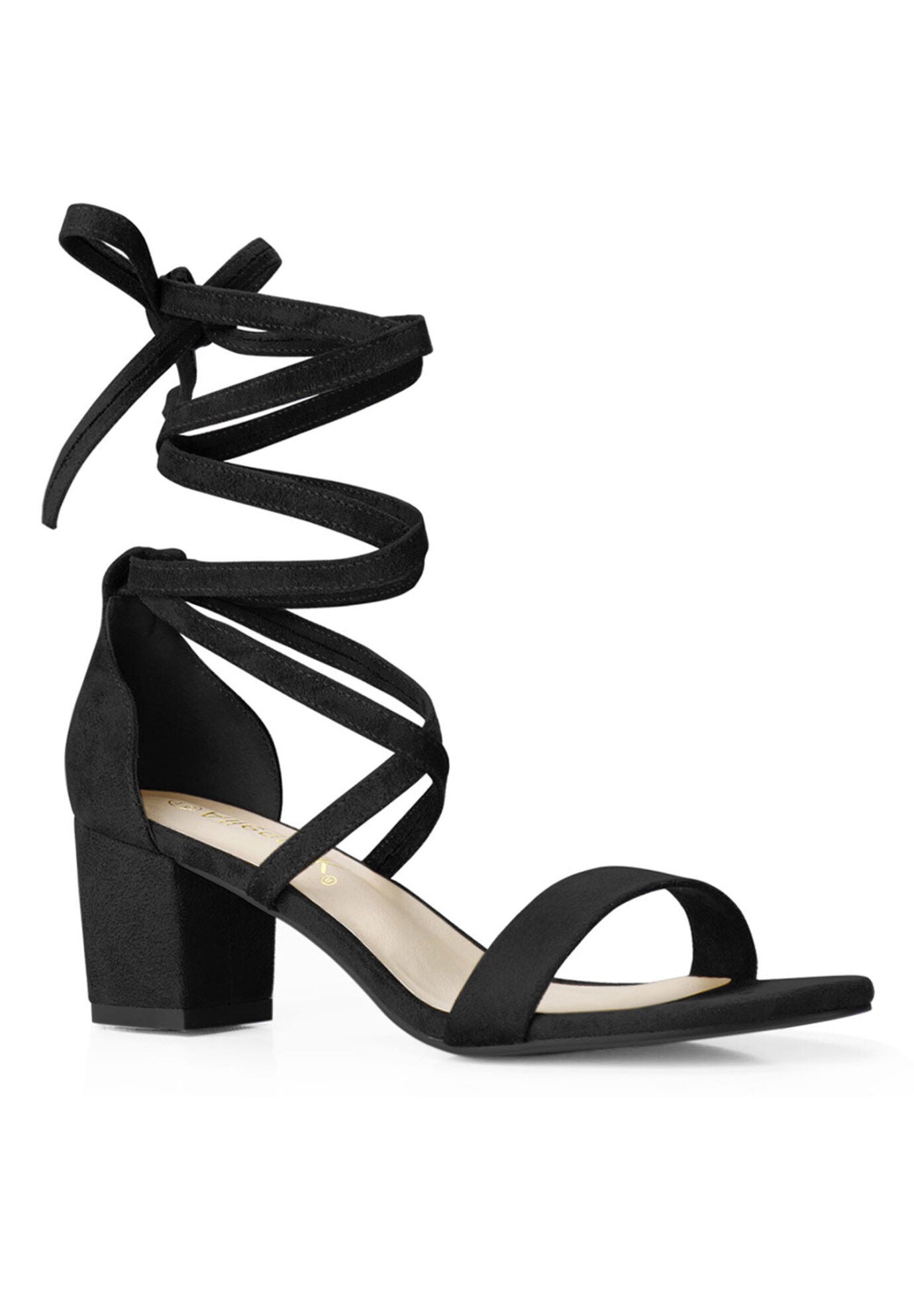 Open Toe Lace up Mid Chunky Heeled Sandal, Black / Black, hi-res image number 0