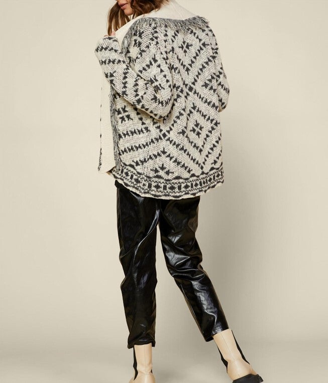 CARTHAGE OPEN KNIT CARDIGAN IN BLACK/IVORY, BlackIvory / Black, alternate image number null