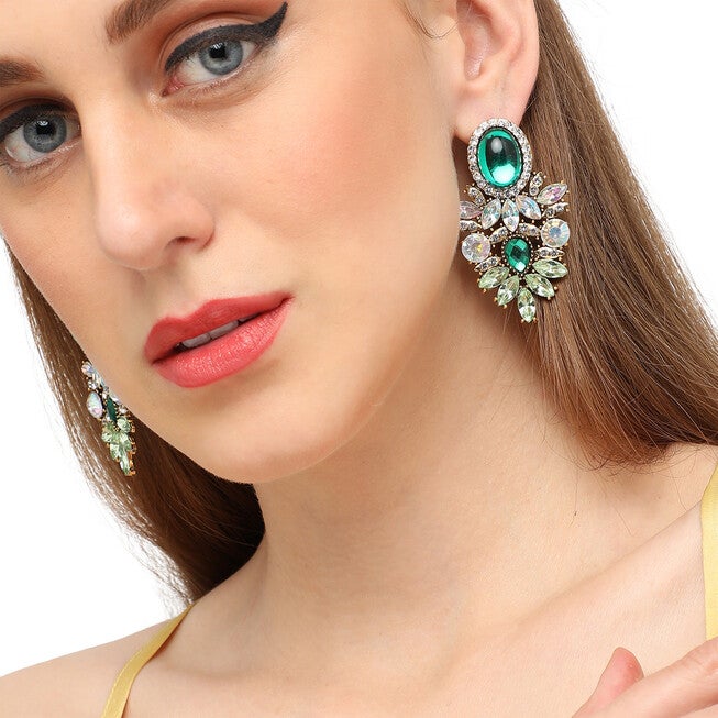 SOHI Women Green Drop Earrings, Green / Quetzal Green, alternate image number null