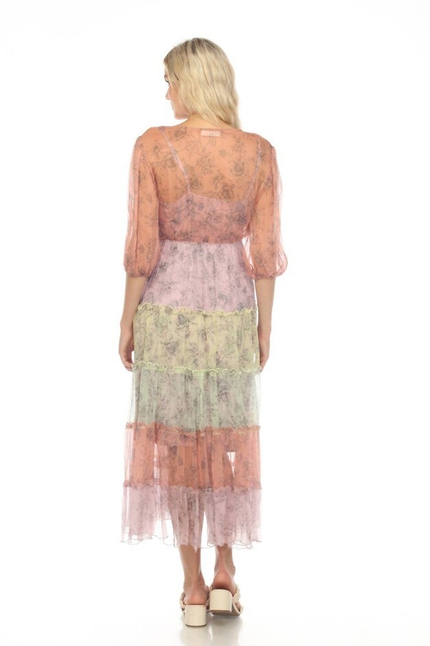 LIZA MIDI TIERED DRESS IN MULTI, , alternate image number null
