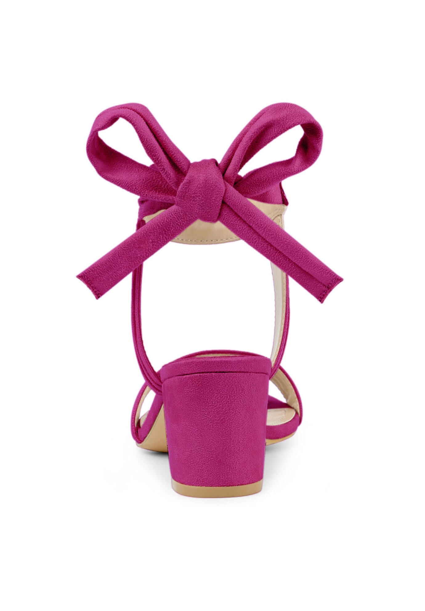 Open Toe Ankle Tie Back Block Heels Sandals, Hot Pink / Deep Fuchsia, alternate image number 2