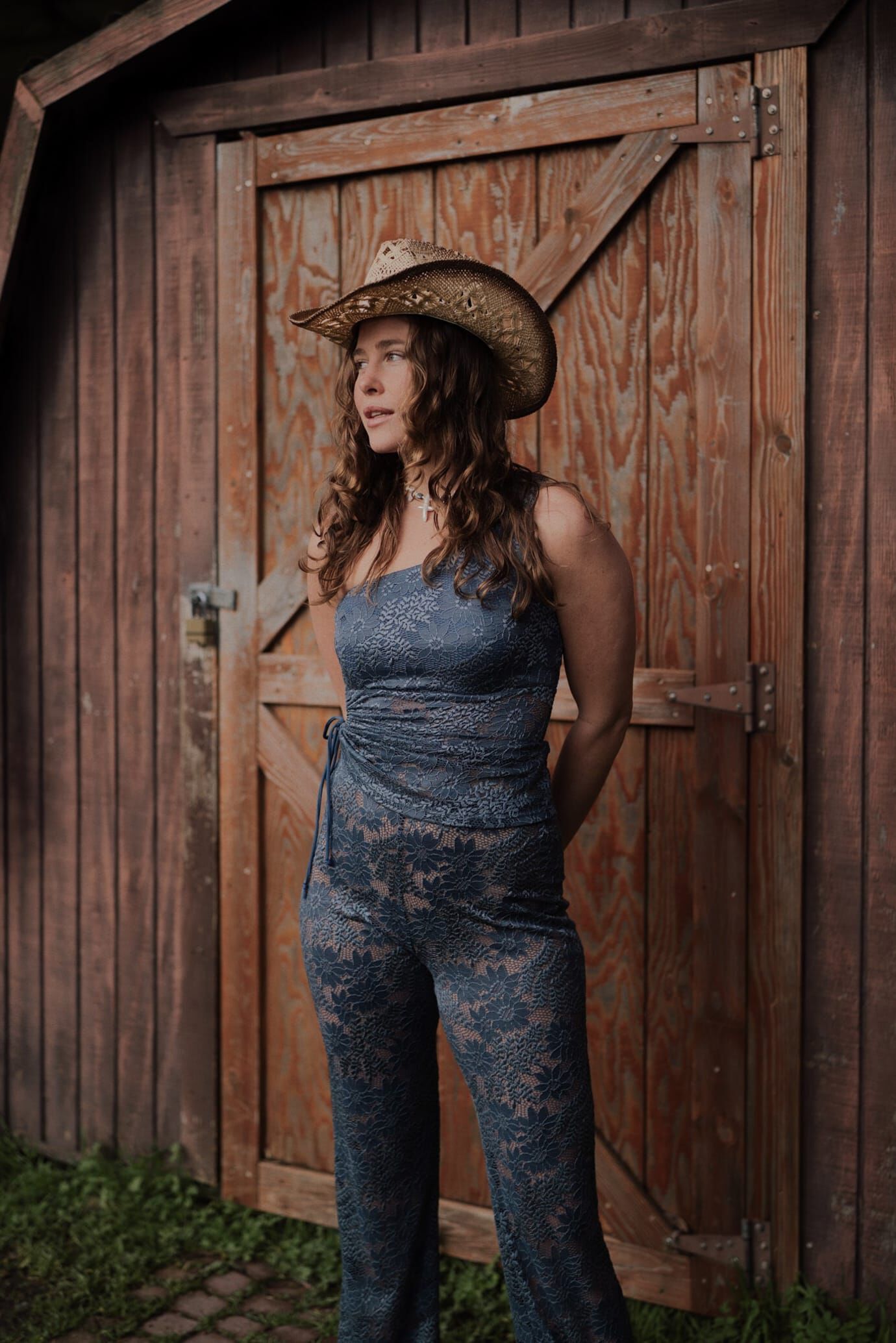 Carolina Lace One-Shoulder Top, Steel Blue / Dusty Blue, alternate image number 1