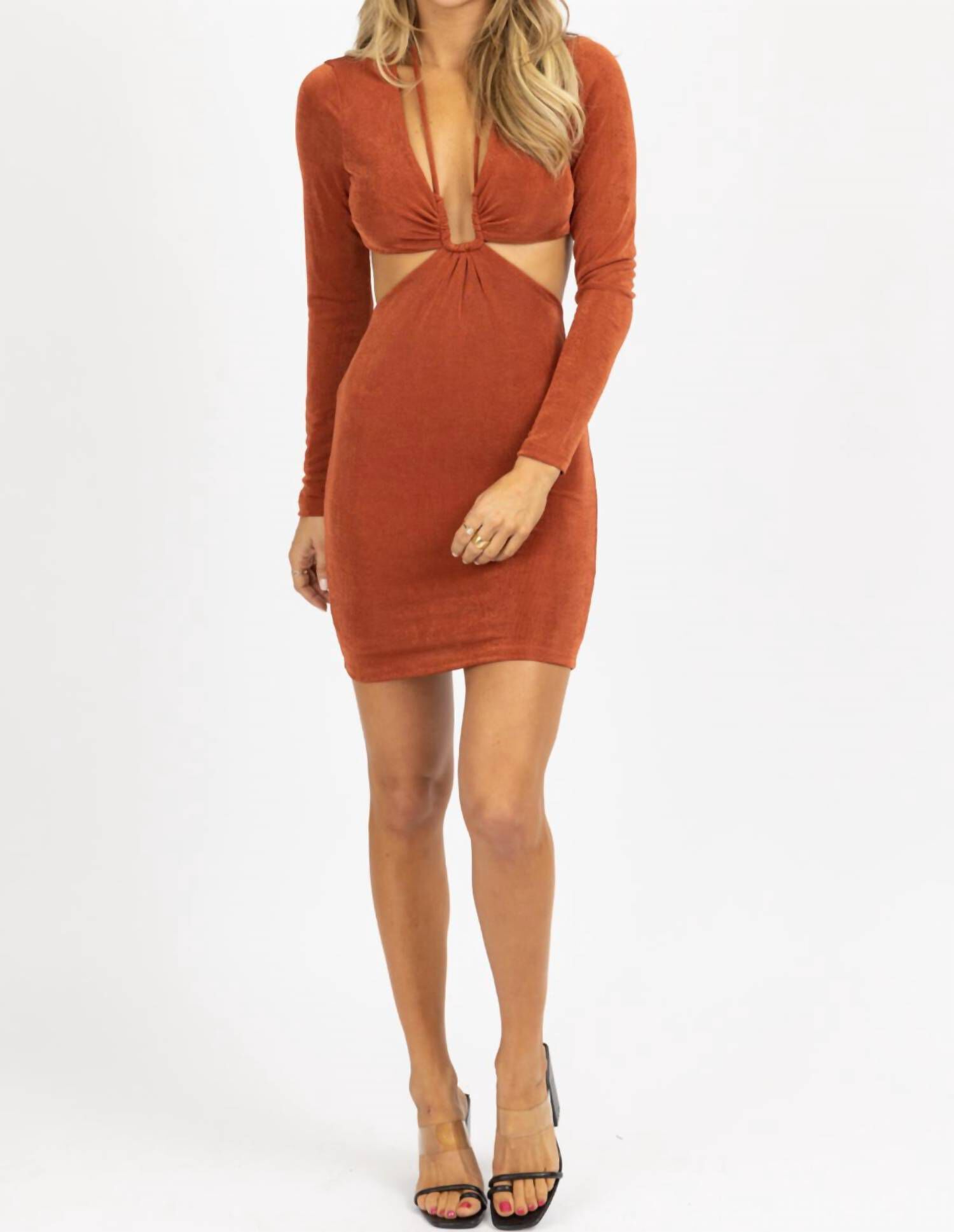 LONGSLEEVE OPEN SIDE MINI DRESS IN AUTUMN, Autumn / Orange, alternate image number 1