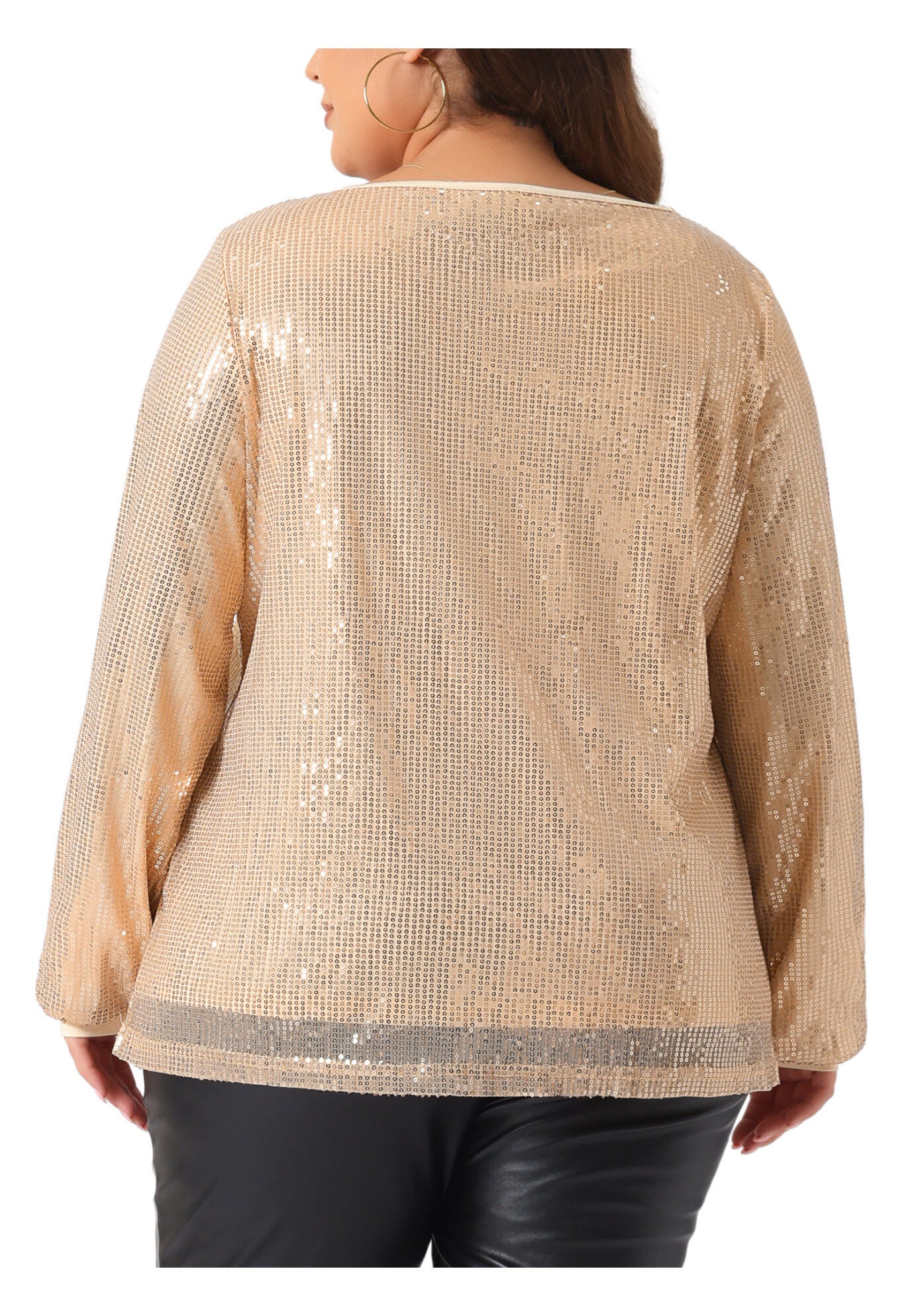 Long Sleeve Glitter Party Sparkly Sequin Top, Champagne / Gold, alternate image number 3