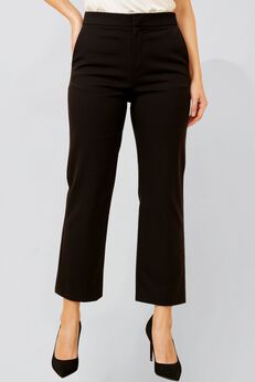 Romy Black Tailored Cropped Pants Clean Front Slim Straight Leg