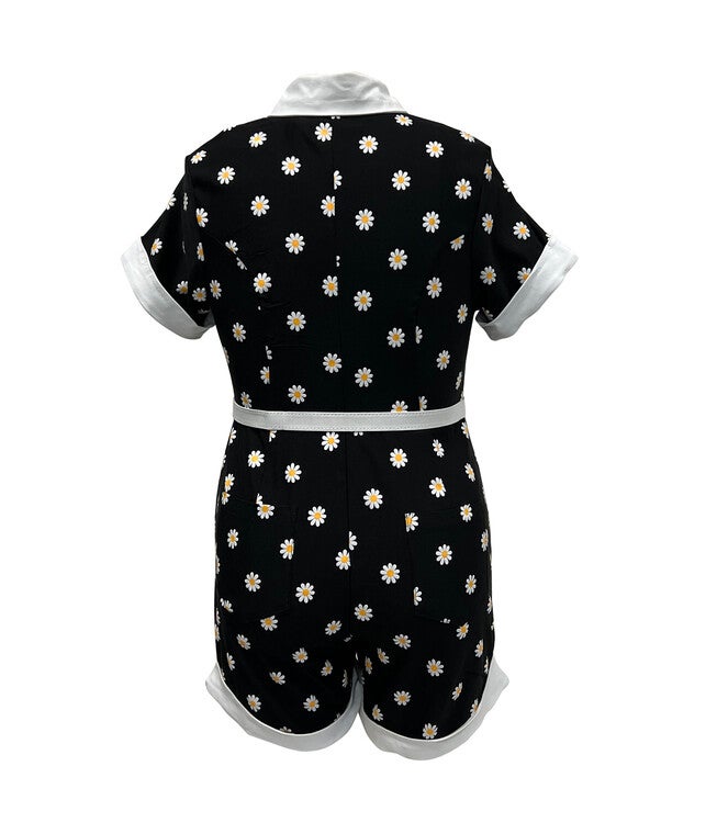 Unique Vintage Daisy Print Patsy Romper, Black Floral / Black, alternate image number null